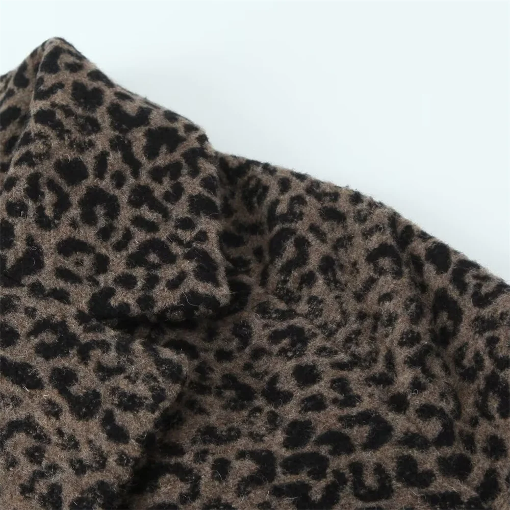 PB&ZA2024 autumn new women\'s clothing style slim fit loose and simple leopard print straight tube lapel coat jacket