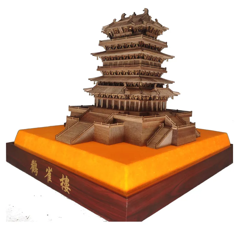 

Chinese style ancient building semi-handmade stork building model gift box home living room ornament gifts handicrafts