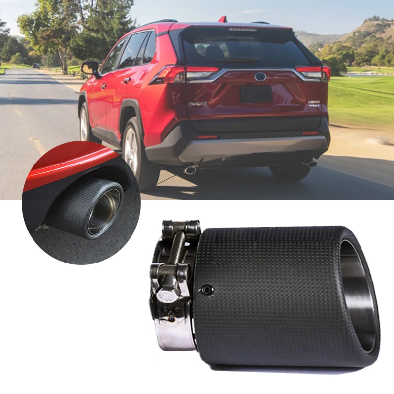 GEETHA Exhaust Tip Tail Pipe Stainless Steel Shot Blast Surface Muffler Universal Matte Carbon Rolling Edge Stying Rear End Tips