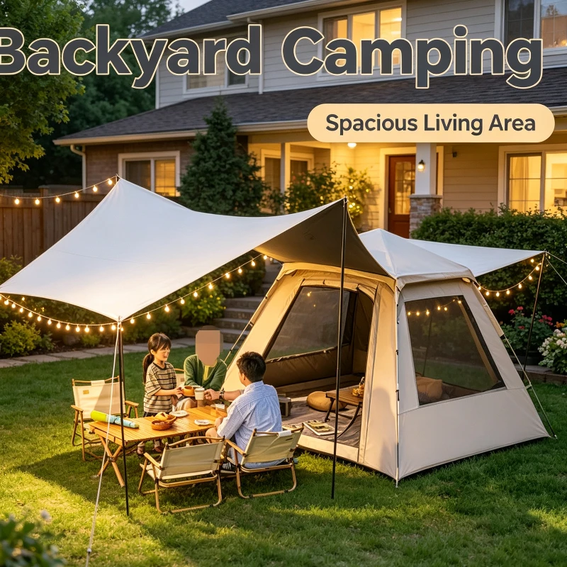 Large Family Camping Tent With Extended Canopy And Ventilation Windows For Outdoor Hiking Picnic Sun Shelter Resting