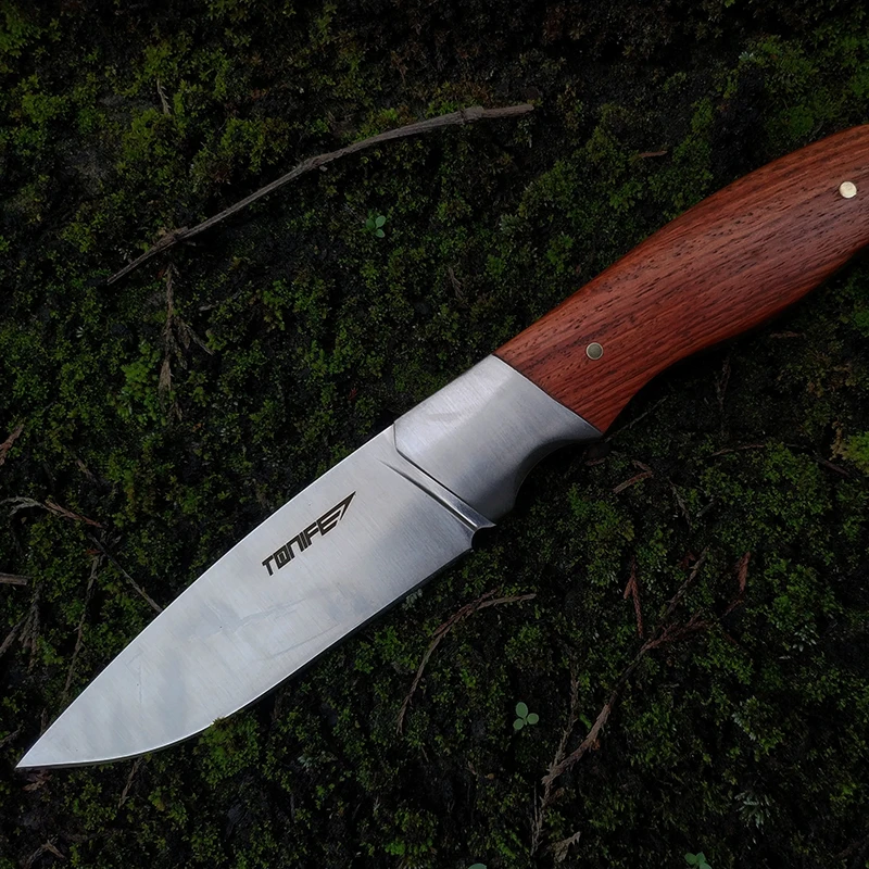 

TONIFE Farmer Full Tang Fixed Blade Hunting Knife with Natural Rosewood Handle and Leather Sheath