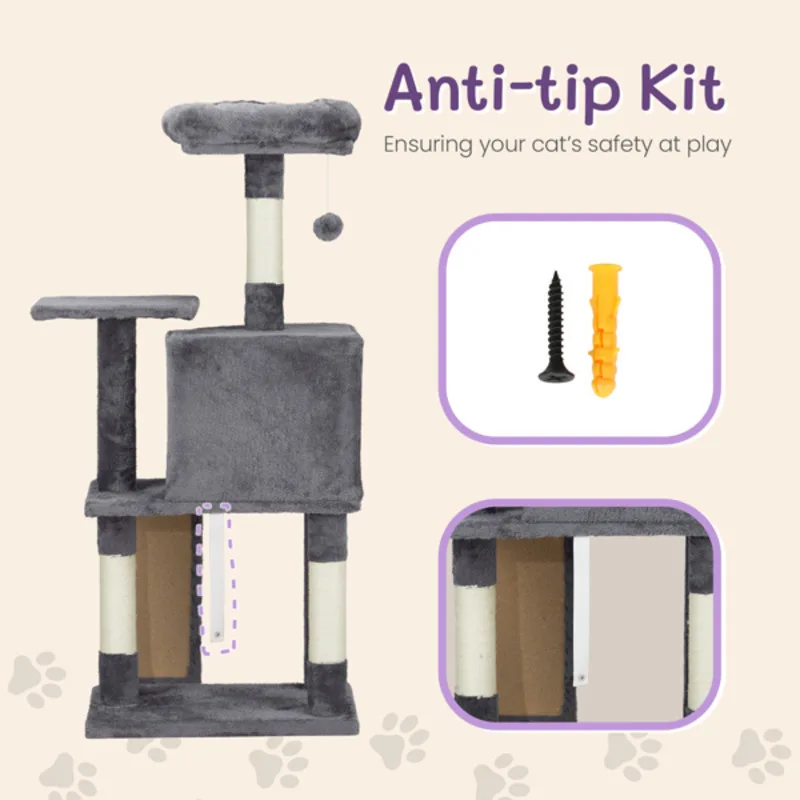 47Inch Dark Gray Scratching Board Ladder House Single Bed Jumping Platform Velvet Sisal Cat Climbing Frame