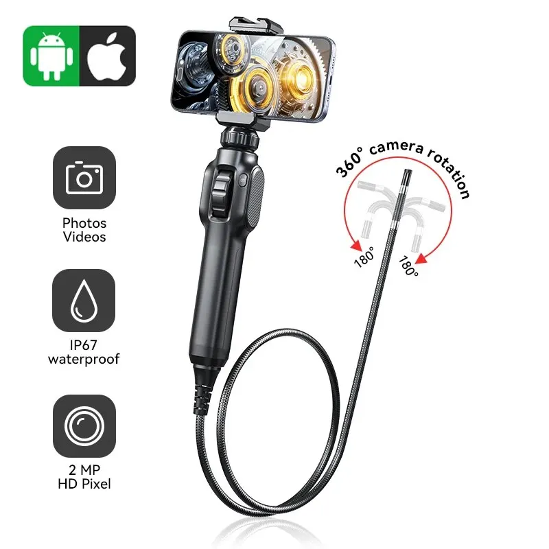 2MP Industrial Endoscope Camera 8.5mm 360 Degree Rotation Endoscope with Articulation 8.5mm Cars Inspection Camera Borescope