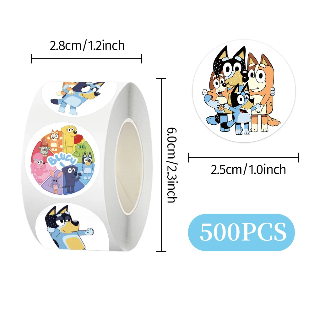 500개/롤 만화 블루이 가족 애니메이션 스티커 DIY 스케이트보드 노트북 기타 전화기 씰 라벨 데칼 장식 스티커