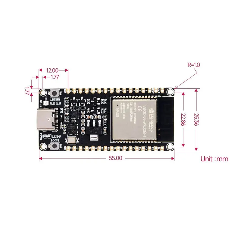 ESP32-C6-WROOM-1-N8 RISC-V Dev Board WiFi 6 Bluetooth 5.3 8MB Flash 160MHz for IoT Projects