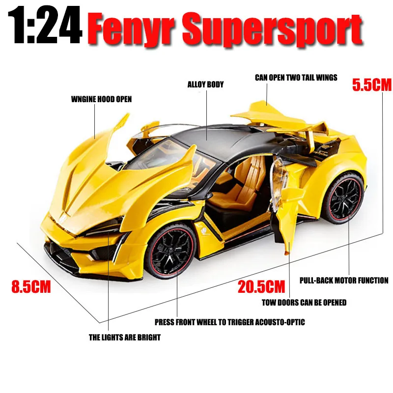 1:32 1:24 Lykan Hypersport Fenyr Gegoten Lichtmetalen Auto Model Collectibles Jongen Verjaardagscadeau Kinderen Speelgoed Auto Gratis Verzending