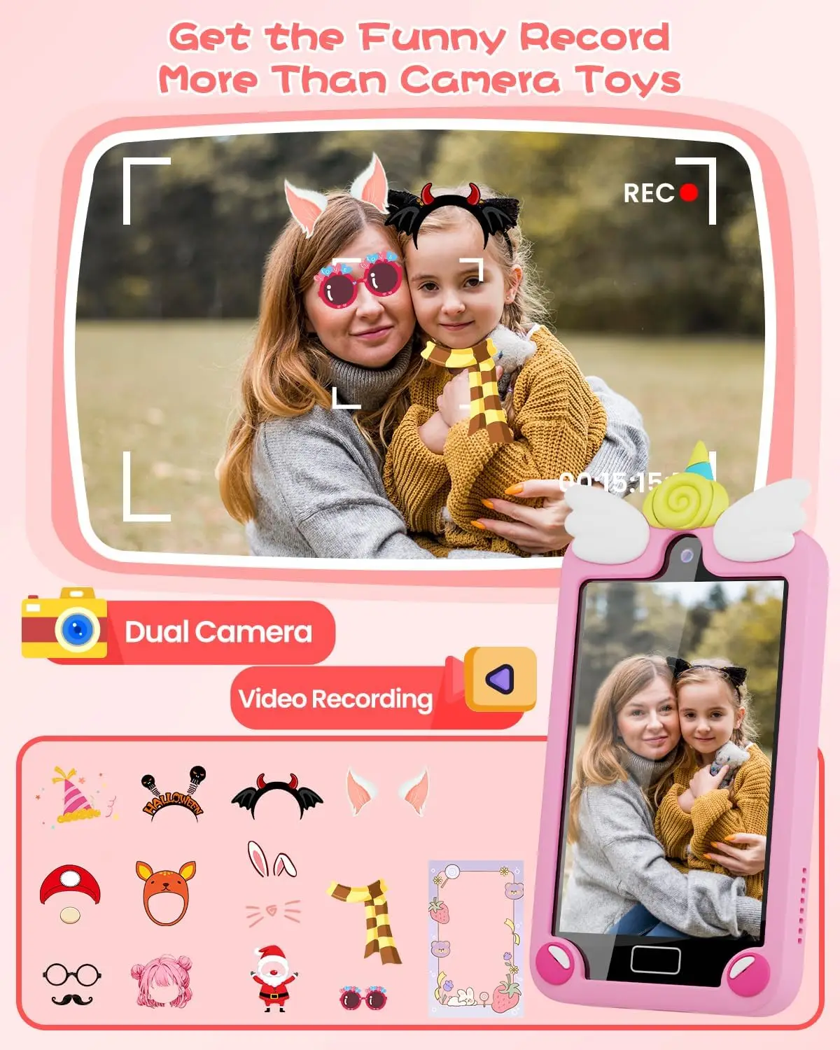 Kids Smart Phone for Girls with 4.0" Large Touchscreen, 32G Card Gifts for Kid Toys, Toddler Learning Toy, Dual Lens(Pink)