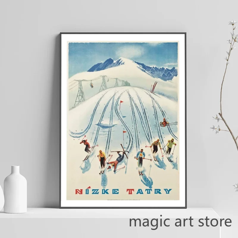 Retro Zermatt Chamonix Skiing Art Poster Vintage Australia France Ski Canvas Painting Wall Art Travel Picture Home Decor Cuadros