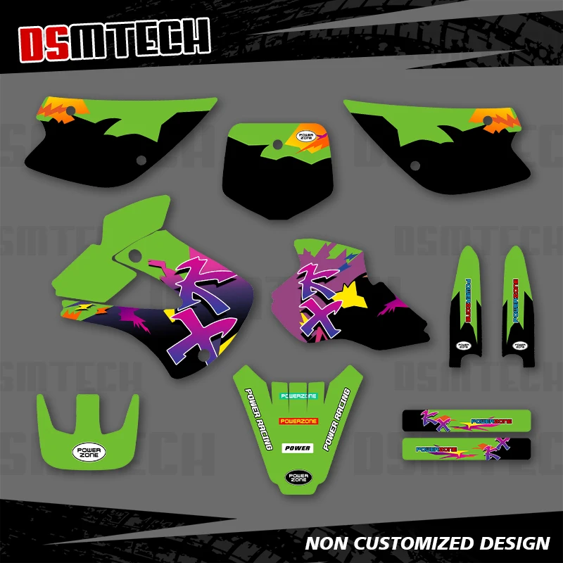 DSMTECH Full Graphics Decals Stickers Motorcycle Background Custom Number Name For KAWASAKI KX80 KX 80 1998 1999 2000-2004 001