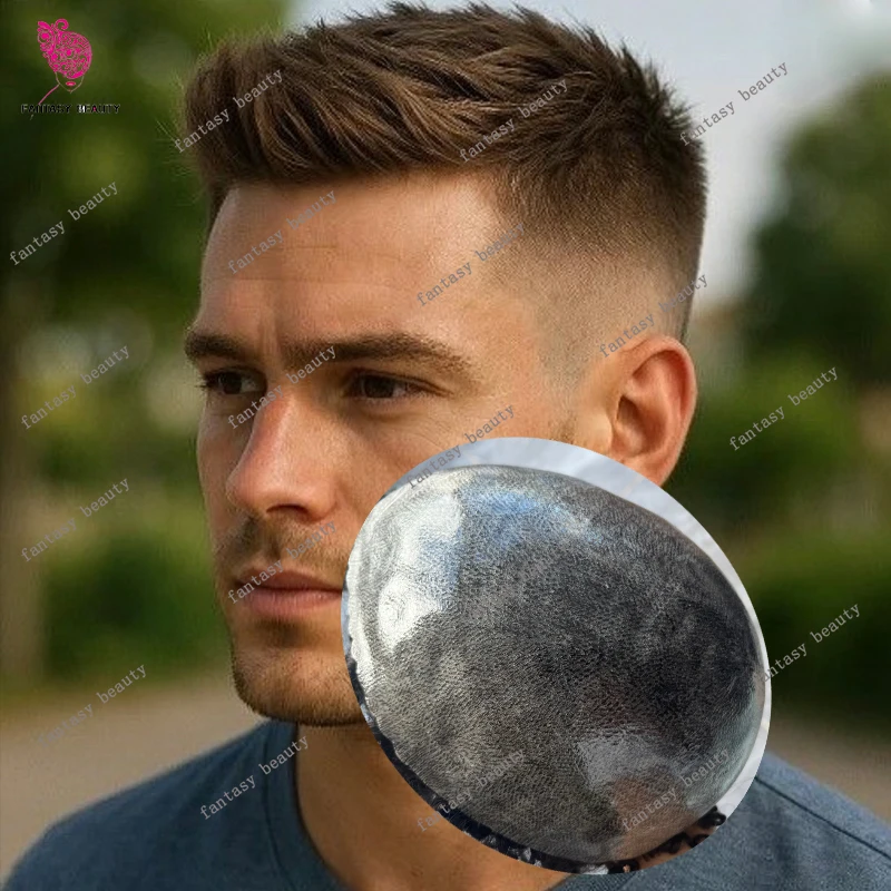 

Natural Hairline #5 #2 Dark Brown Super Durable Thin Male 1B20 1B50 Black Grey Men's Toupee Microskin Full PU Human Hair System