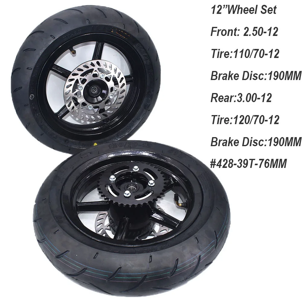 Motorcycle Super Road Tire Wheels 12inch Front RIM 2.50-12 with -12 and Rear