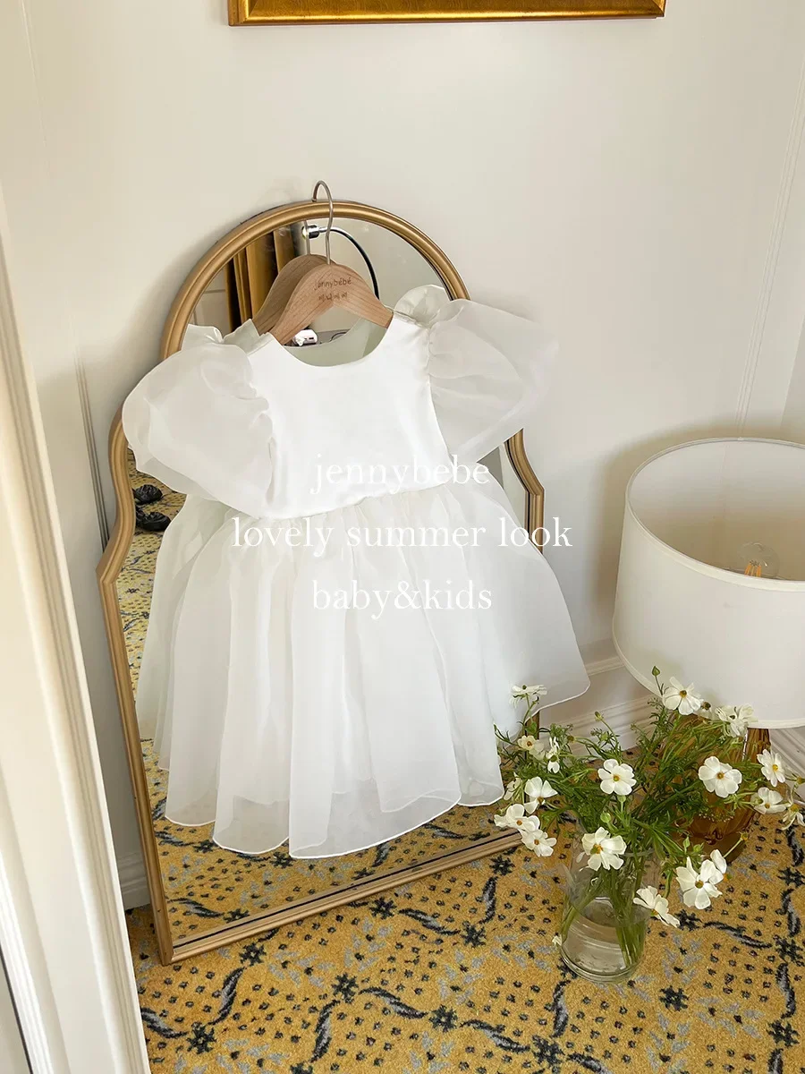 Children\'s Clothing Baby Hundred Day Banquet Dress Girl Bubble Sleeve Princess Dress Birthday  girls dress