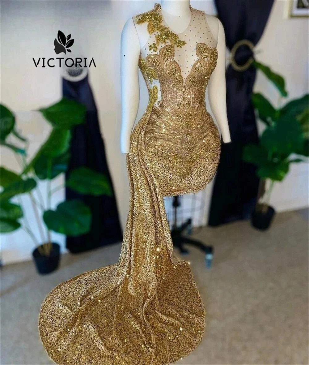 Sexy gouden strass pailletten fluwelen galajurk voor Blackgirls pure mesh zeemeermin verjaardagsjurk luxe mini-cocktail op maat