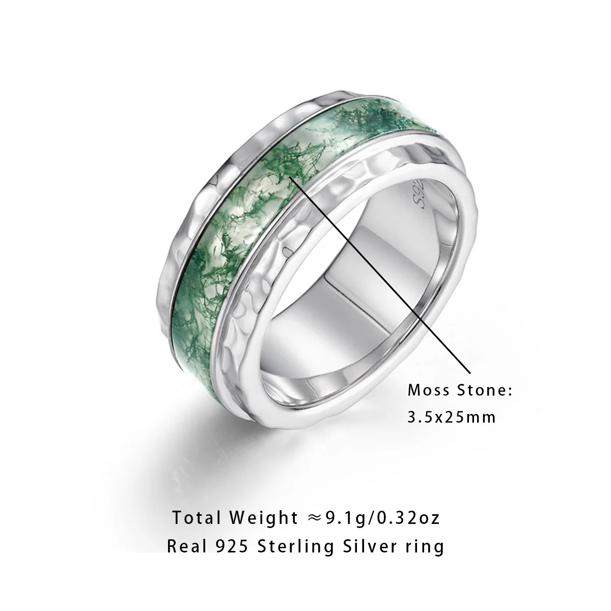 

AliMoss 3.5*25mm Moss Agate Wedding Eternity Band Rings 925 Sterling Silver Eternity Ring for Women Anniversary Birthday Gifts