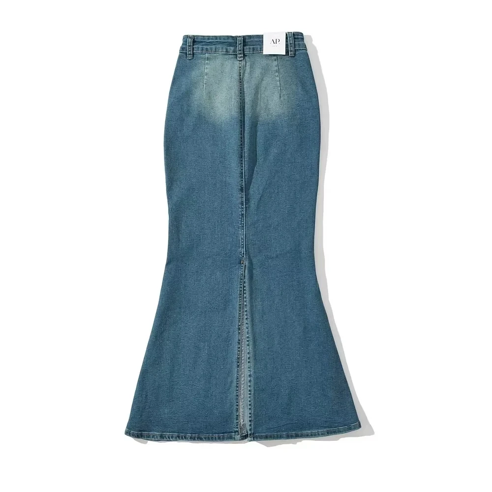 Sexy Trendy Girl Bodycon Denim Skirt Fish Tail High Waist Long Dress Women's Fashion Street Style Pure Color A-Line Skirt