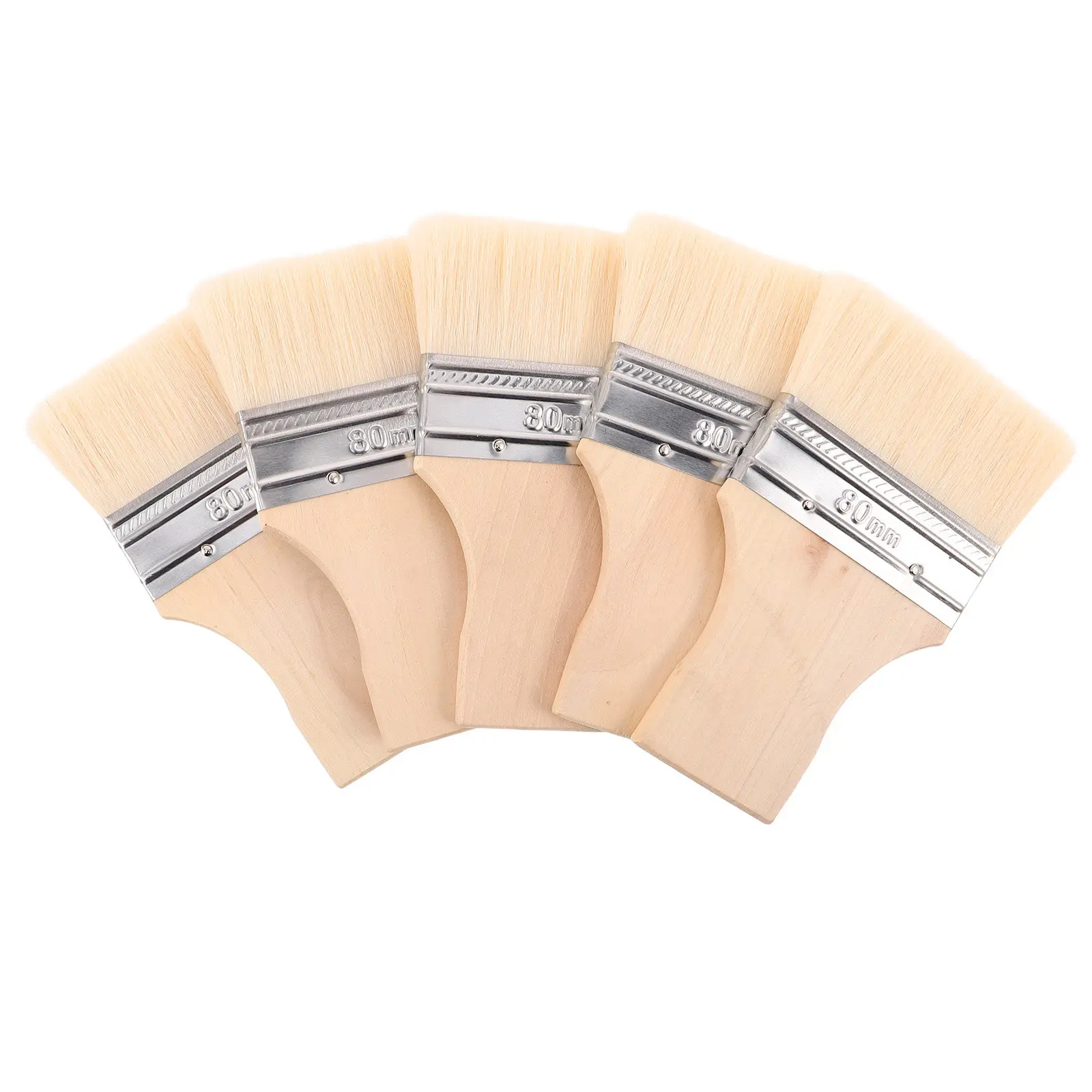5Pcs Wide Paint Brushes Soft Wool Bristle Wood Handle Flat Paddle Brush for Walls Furniture Acrylic Oil Latex Paint Supplies
