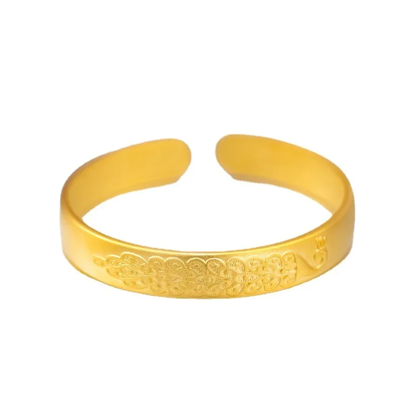 Pulseira Real 24K Ouro Amarelo para Mulheres, Pulseira Pavão Sutra Coração, 9999 Ouro Real