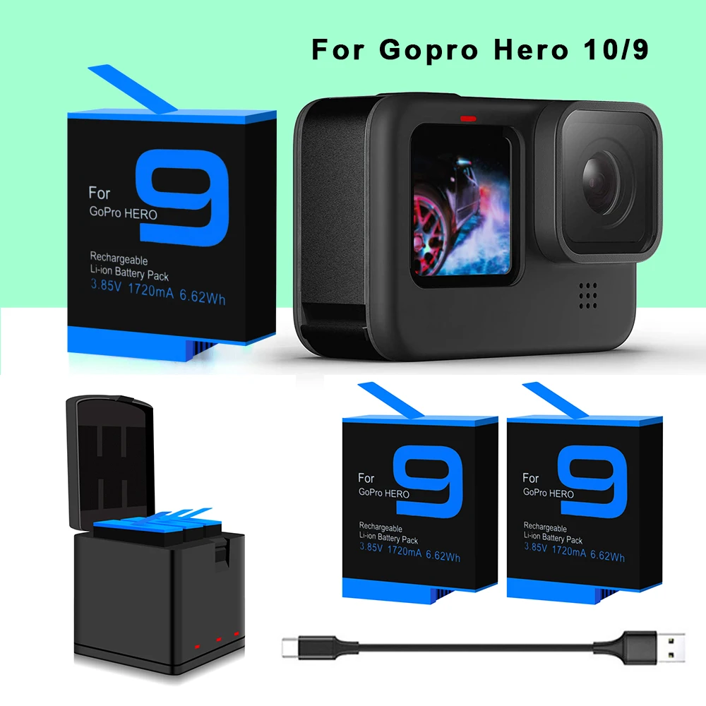 GoPro 9 10 11 Battery 3 Way Smart Charging Case Rechargeable Battery Storage Box for Go pro Hero 9 10 11 Accessories