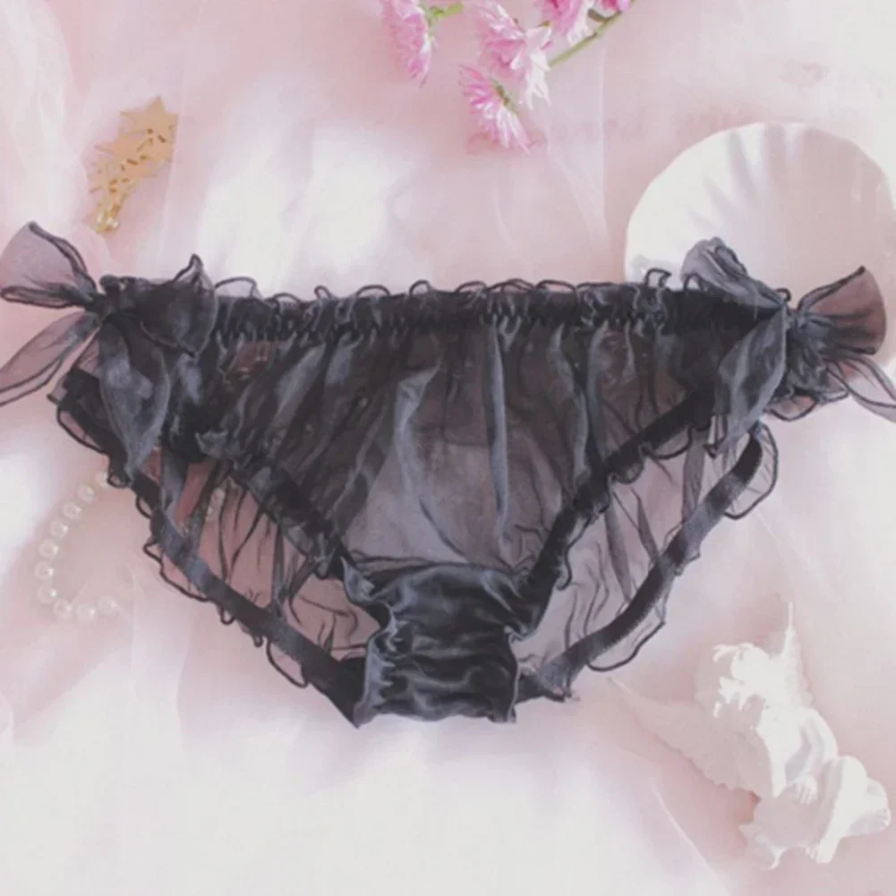 

Sexy Lingerie Women Ultra-Thin Underwear Lace Panties Bikini Brief Sheer Mesh Knicker Bow Chiffon Soft Breathable Underpants
