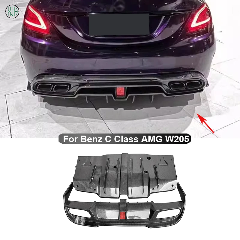 Carbon Fiber For Mercedes Benz C Class AMG W205 C43 C63 4 Doors C200 C220 C260L Car Rear Bumper Lip Diffuser Spoiler IMP Style