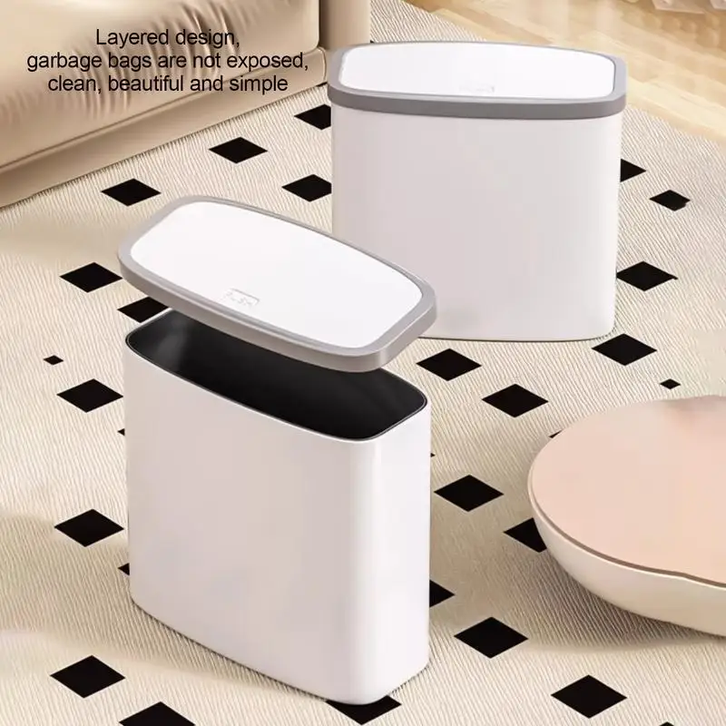 Slim Garbage Can Thin Trash Can With Lid Space-Saving Skinny Waste Container Lightweight Wastebasket Trash Bin For Home Bedroom