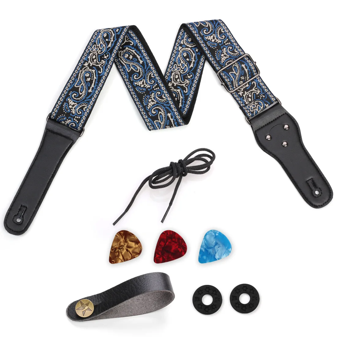 correia-de-baixo-para-guitarra-flores-vintage-listras-estilo-boemio-tecidos-bordados-com-alcas-de-pescoco-fivelas-e-palhetas-antiderrapantes