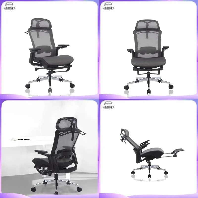 Cadeira de Escritório Ergonômica com Tela Total, Cadeira de Computador com Apoio de Cabeça, Apoio de Braço 3D, Apoio para os Pés e Suporte Lombar para
