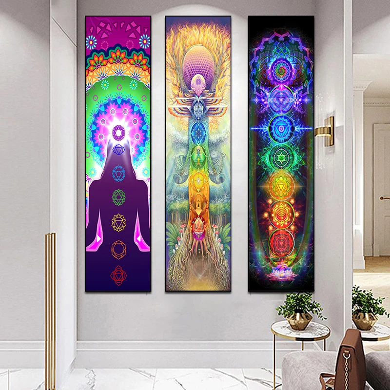 Indian Buddha Statue Meditation 7 Chakra Tree Of Life Wall Art Canvas Painting Mandala Psychedelic Home Bedroom Decor Picture