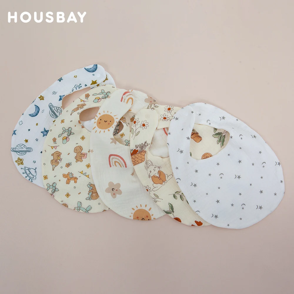 

2Pcs/Set Baby Bibs Reusable Saliva Towel Good Absorption Soft 100% Cotton Gauze Cartoon Print Adjustable Baby Feeding Bibs
