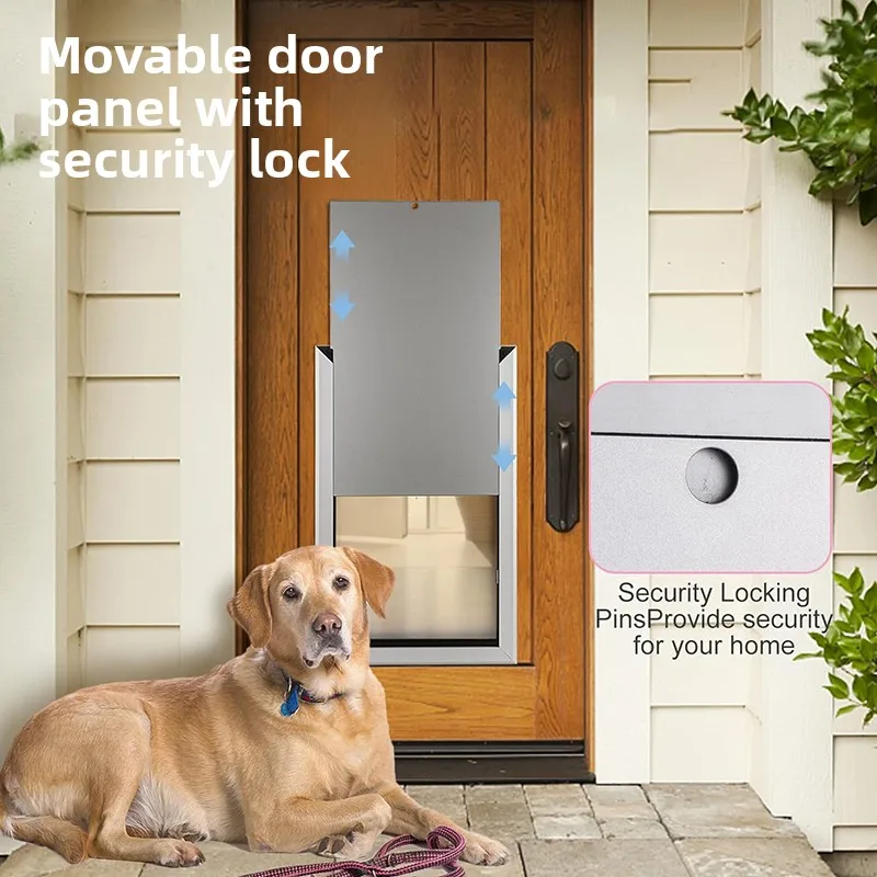 

New Heavy Duty Aluminum Dog Door Double Flap Lockable Large Pet Door Silent