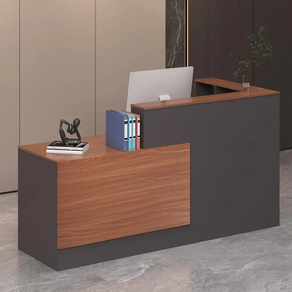 

L-Shaped Retion Desk,Large ront Desk with Keyboard Tray, Lockable Ders & ile Cabinet, Retionist Desk or Checkout,Lobby (Right L-