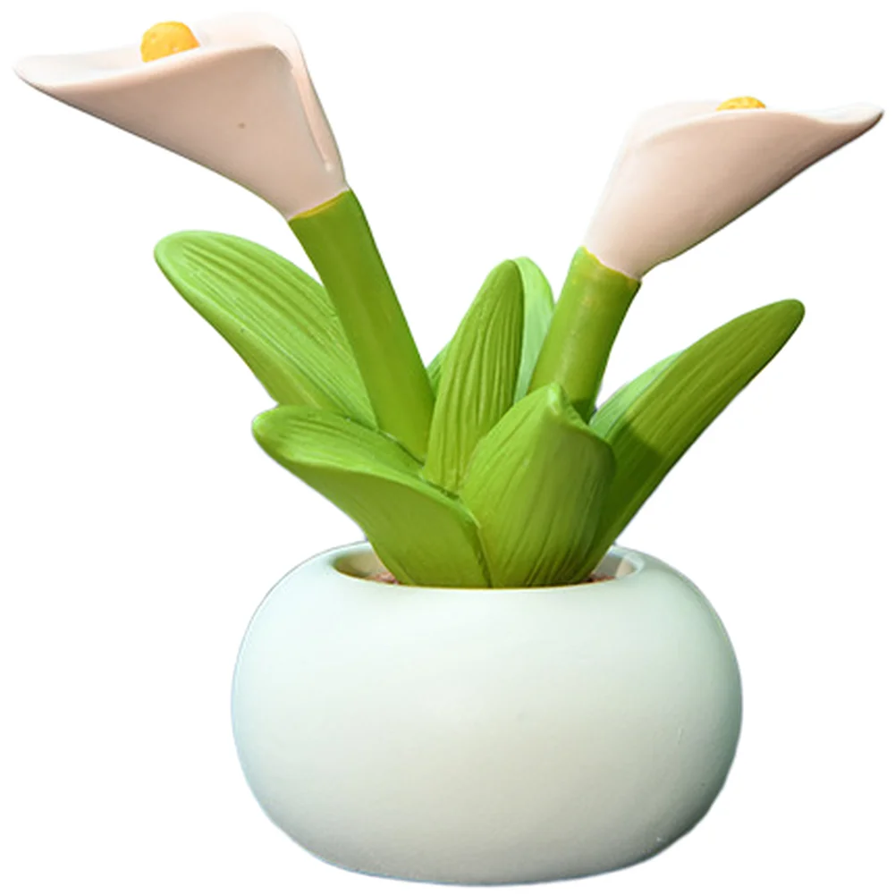 4pcs Resin Fake Lily Flower Pot Ornaments For Car Dashboard Bathroom Kitchen Table Centerpiece Home Garden Decor