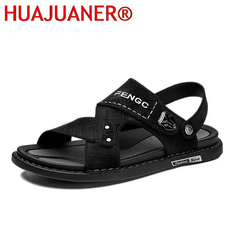 

HUAJUANER Men Sandals Driving Summer Beach New Fashion Non Slip Soft Slippers Casual Leisure Waterproof Outside Sandals Leather