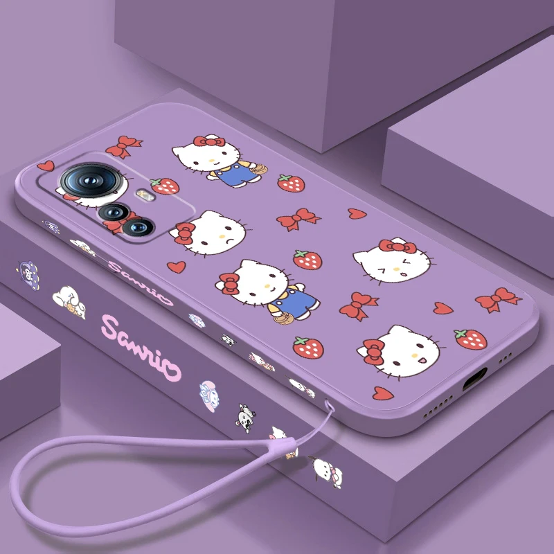 Hello Kitty Melody Sanrio Cartoon Liquid Left Rope For Xiaomi Mi 14 13T 13 12T 12 11T 11i 11 A3 10T 10 9 Pro Lite Ultra 5G TPU