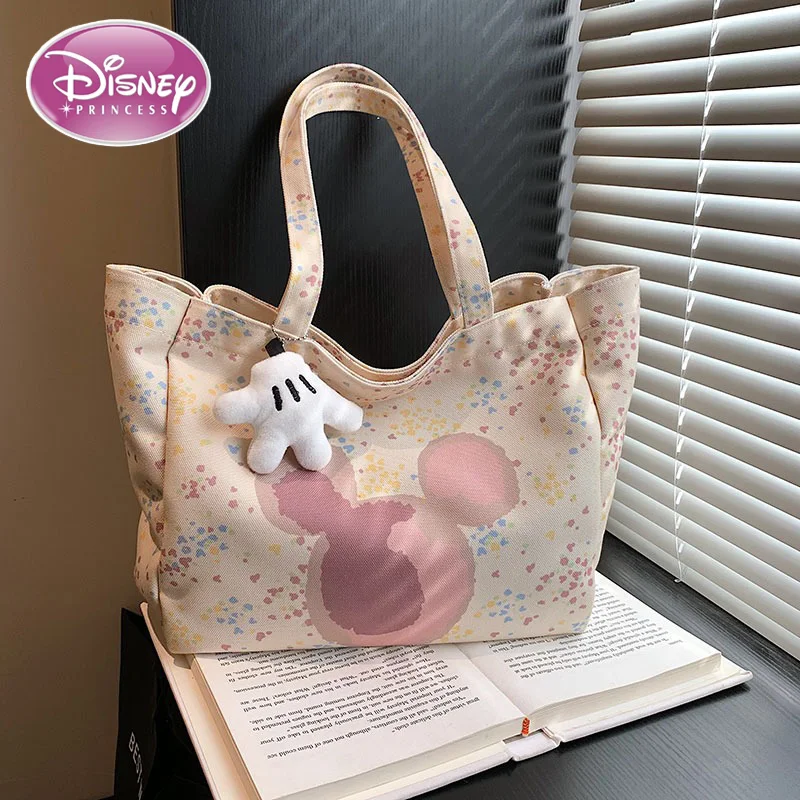 Disney New Women\'s Canvas Handbag Large Capacity Shoulder Bag Cute Armpit Mommy Niche Shopping Bag