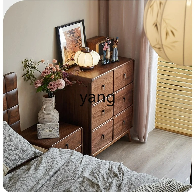 LTT black walnut solid wood six-chest cabinet household storage locker sub-bedroom bedside locker