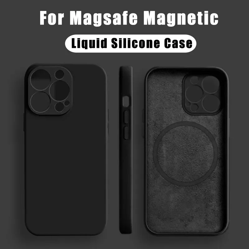 Liquid Silicone Case For Magsafe For iPhone 15 13 12 14 11 Pro Max Plus Mini Shockproof Magnetic Cover Wirless Charger Aceessory