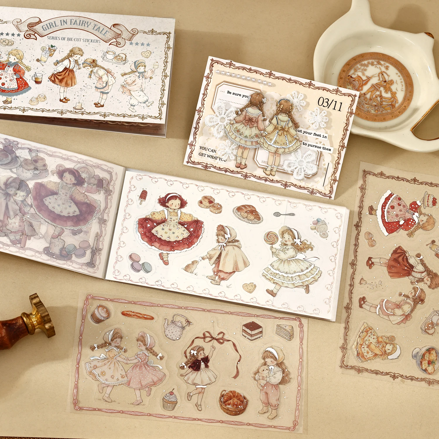 Cute Fairy Tale Girl Character Landscape PET Sticker Book Creative DIY Journal Material Collage Scrapbooking Stationery