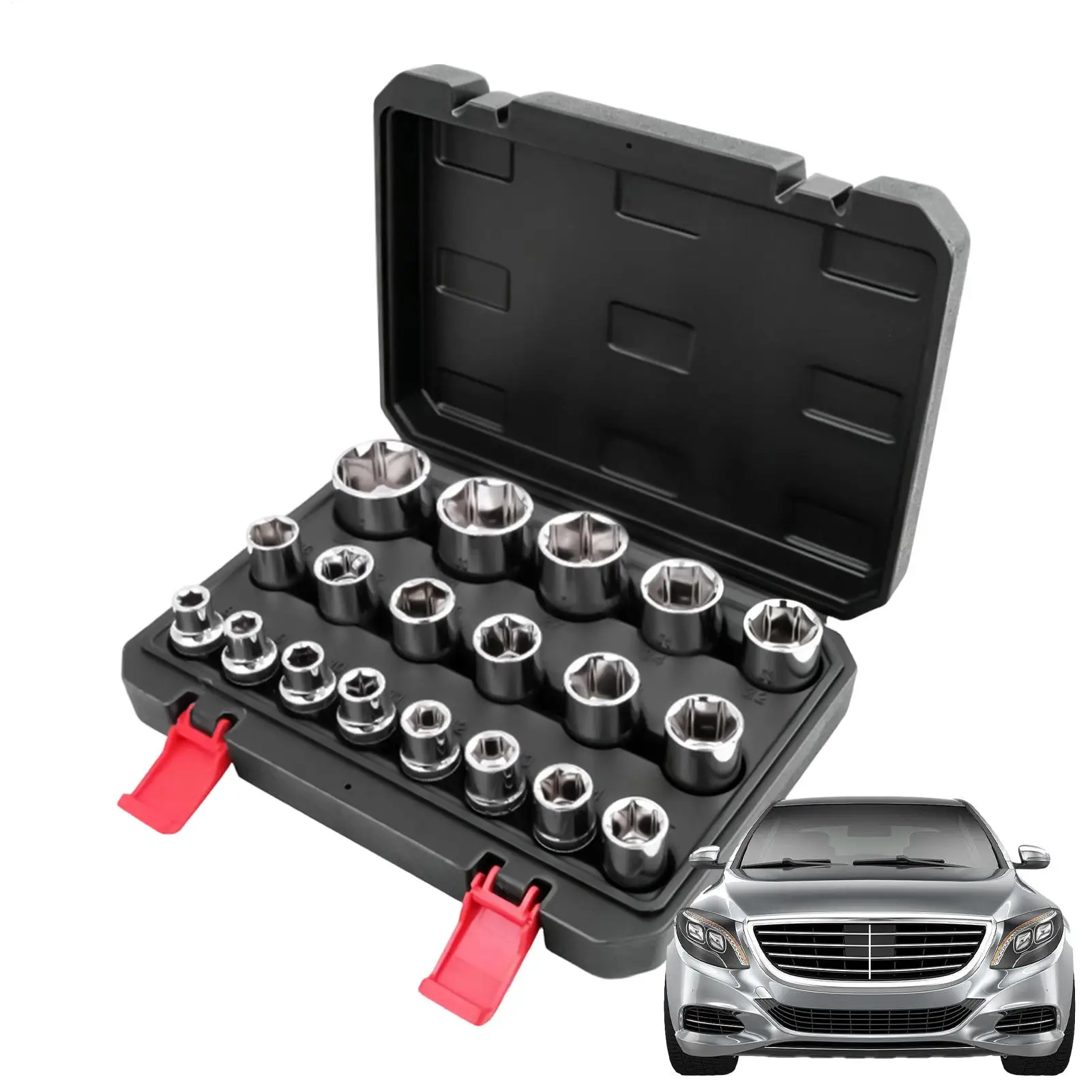 Metric Socket Set 19 Piece 1/2 Inch Drive Metric Chrome Vanadium Steel Box End Socket Kit For Power Wrench Car Furniture