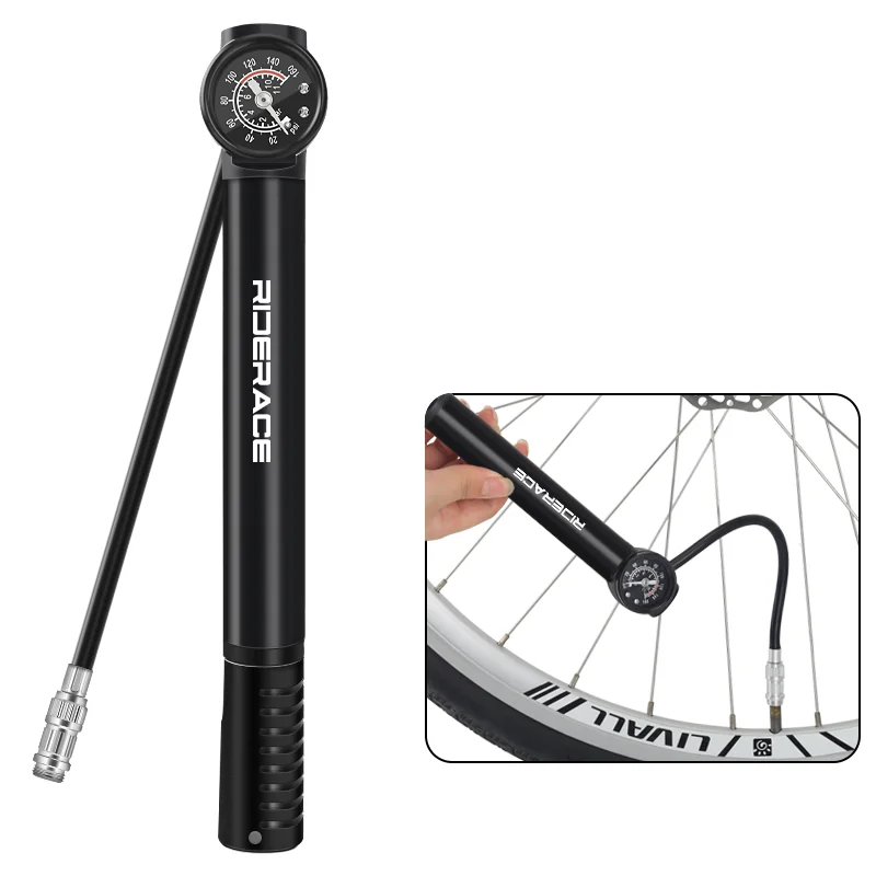 AliExpress riderace Bicycle Inflator With Gauge Portable Aluminum Alloy Hand Tire Air Inflator MTB Road Bike Pump For AV FV Presta Schrader Valve