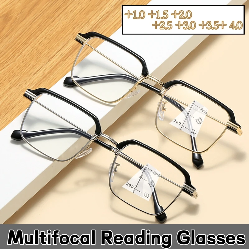 

Square Frame Multifocal Eyewear Unisex Ultralight Near and Far Presbyopia Eyewear Retro HD Lens Reading Glasses Prescription
