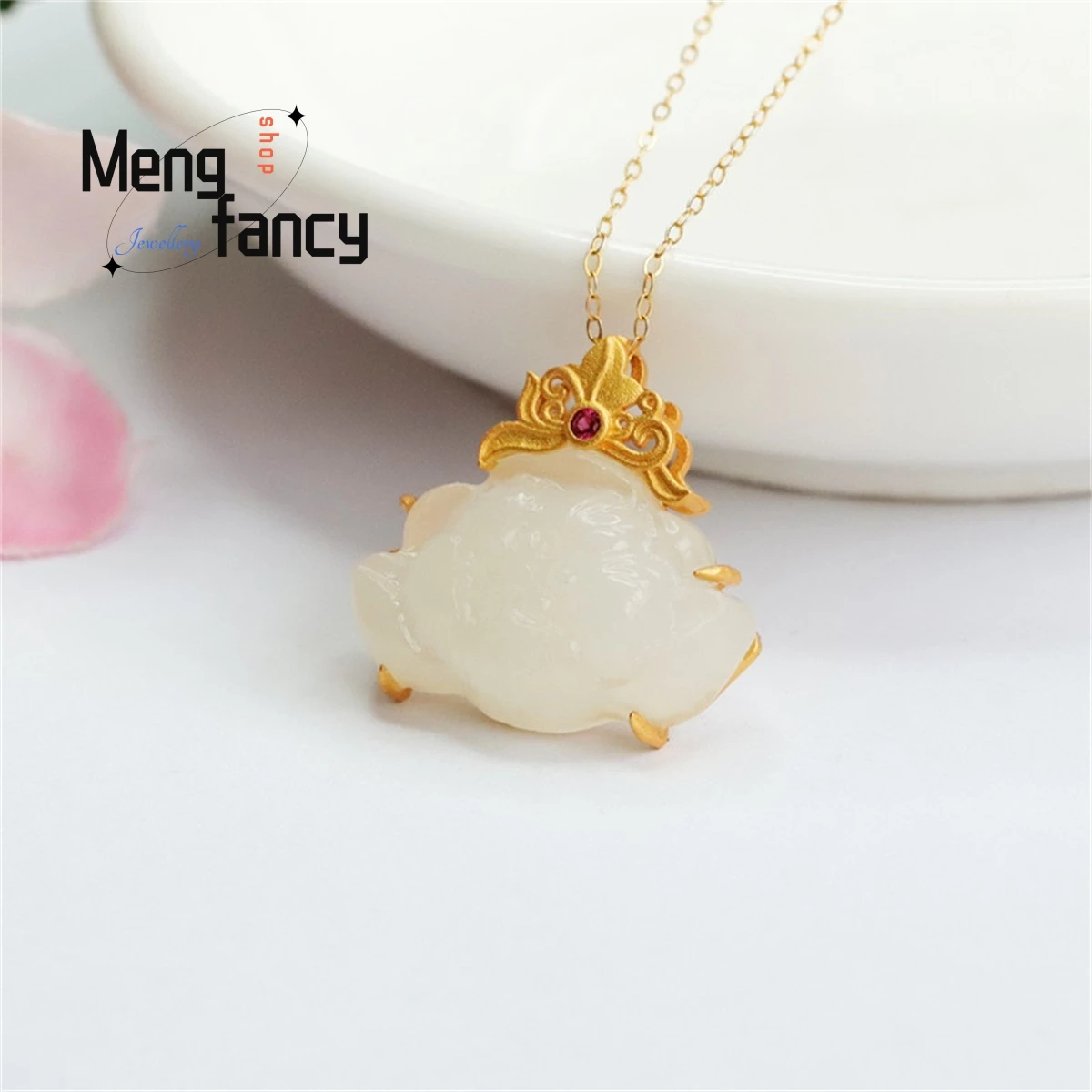 Natural S925 Silver Inlaid Hetian Sheep Fat White Jade Lotus Necklace Pendant Simple Stylish Charm Fashion Women Luxury Jewelry