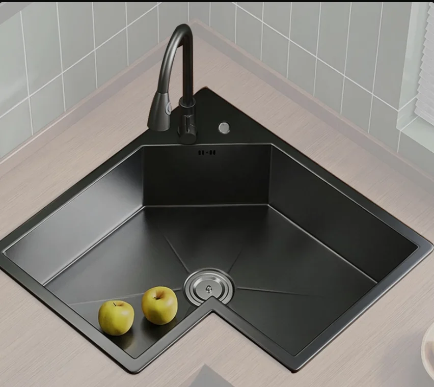 Large Single Tank Dishwashing Basins  Kitchen Corner Special-shaped Sink, L-shaped Corner Sink