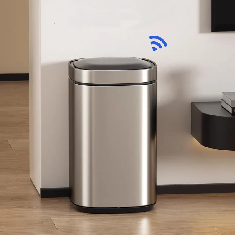 

Leasylife Smart Trash Can Automatic Touchless, Bathroom Garbage Can with Lid, White, Silver Waste Bin, for Kitchen Bedroom Hotel