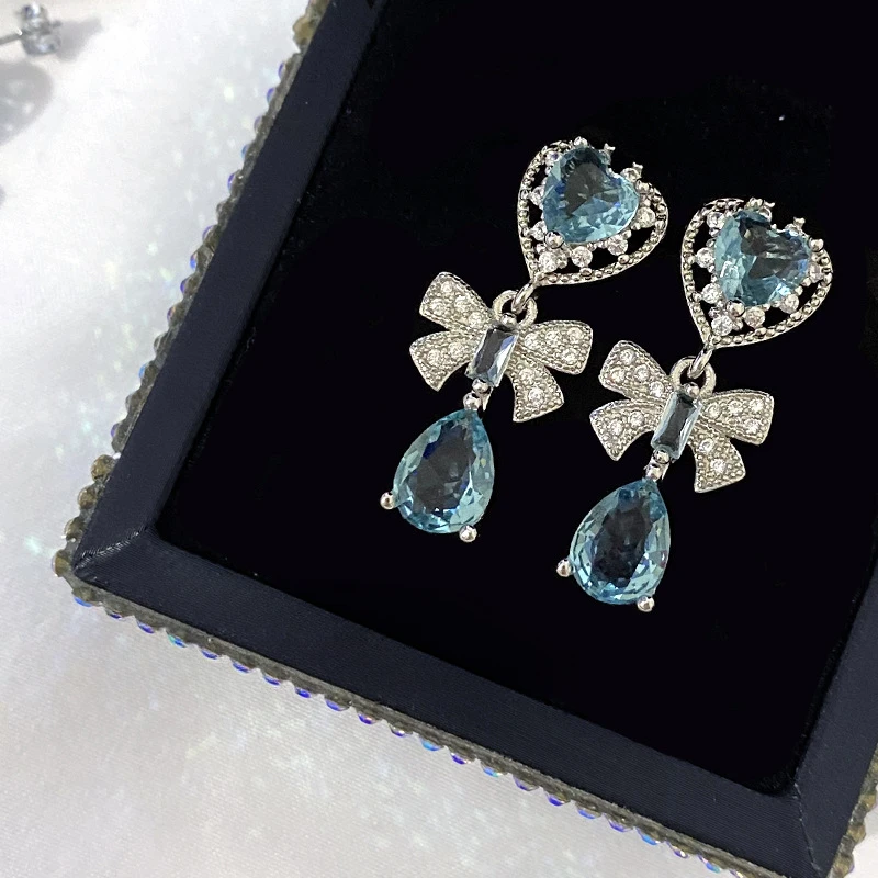 

MDLFES Moissan Diamond Style Small fragrant style micro-set full of diamonds bow princess pink earrings female