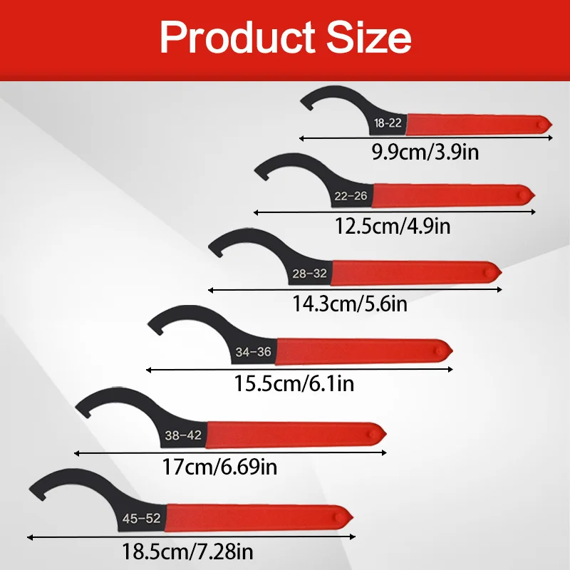 Professionele haaksleutel, antislip handvat, halvemaanvormige universele haaksleutel, koolstofstaal, voor ronde moer C-type en watermeterdeksels, autoreparatiegereedschap