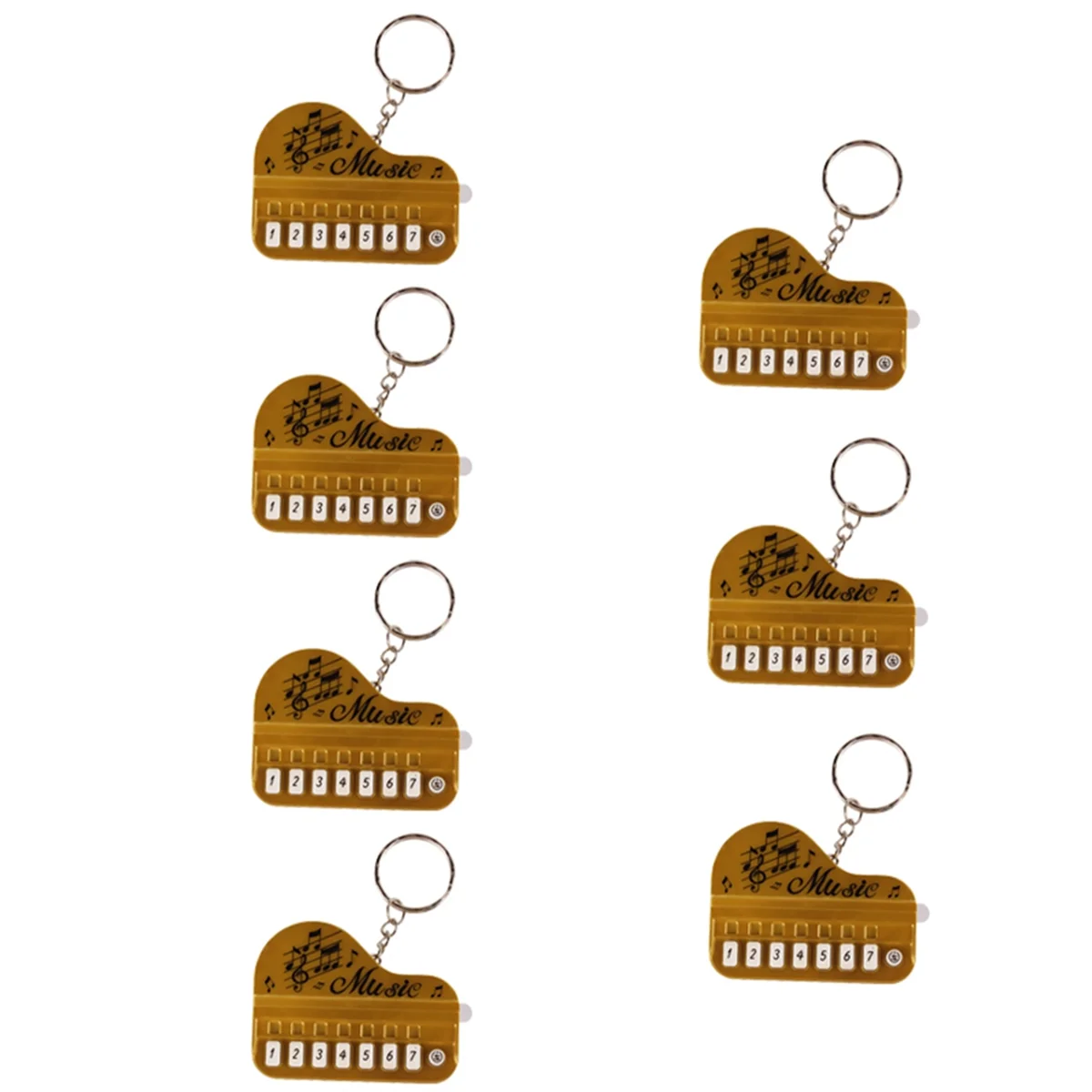 

Metallic Yellow 7pcs Mini Handheld Electronic Keyboard Keychain Pendant Can Play Small Piano