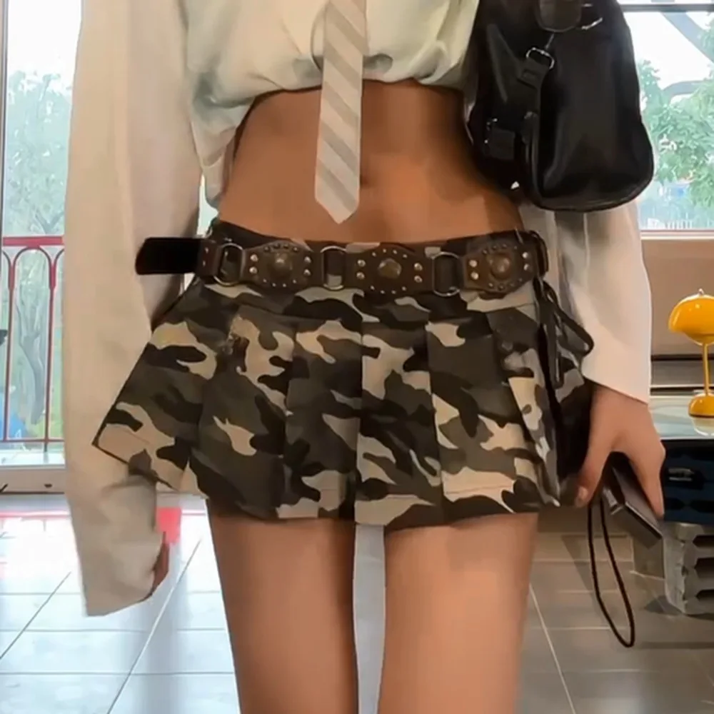 Miniröcke für Damen, neu, 2025, Sommer, rosa, Tarnung, Faltenrock, Tanz, Mädchen, hohe Taille, Gürtel, Camo, plissiert, kurze Kleider, weiblich