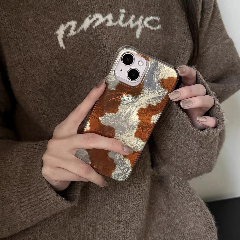 White splashed ink, red brown and yellow brown color block phone case with Plush ball chain for iPhone 11 12 13 14 15 16 pro max