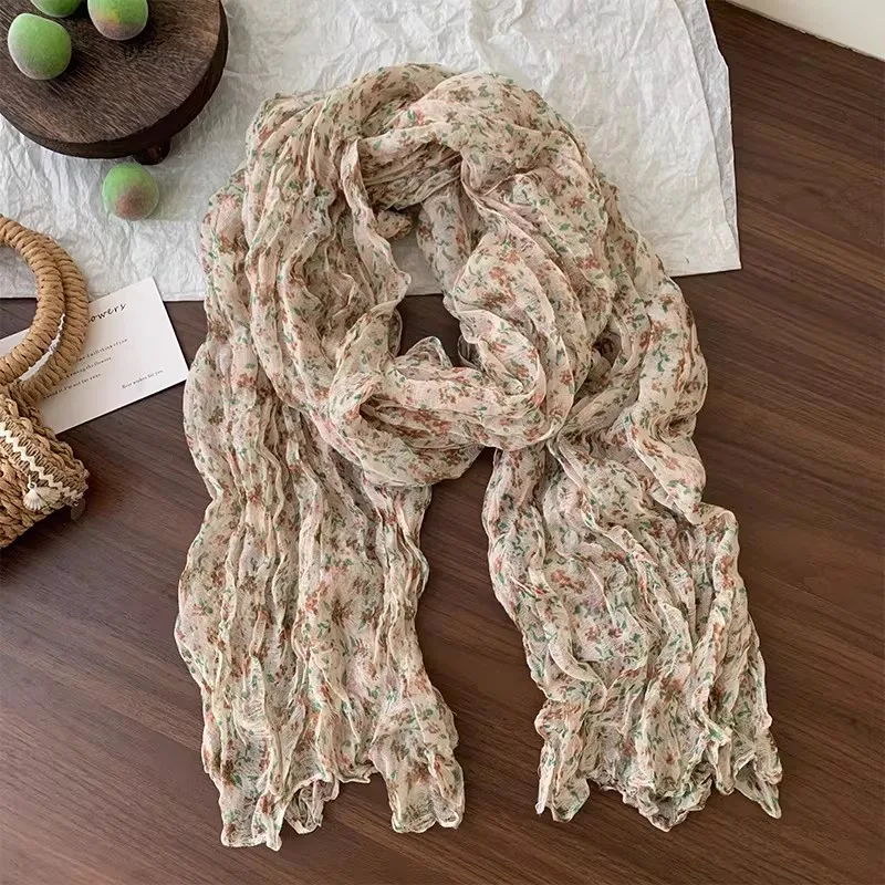 

Богемный шарф с цветочным принтом для женщин, в пасторальном стиле, мягкий, с эффектом шелка, модный шарф-платок для повседневной носки весной и летом